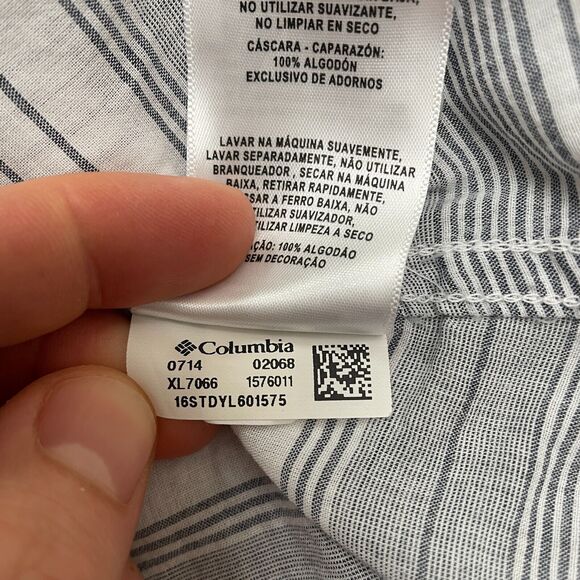 Columbia PFG Button Down Shirt Womens Medium White Gray Stripe Auburn University - Picture 5 of 13
